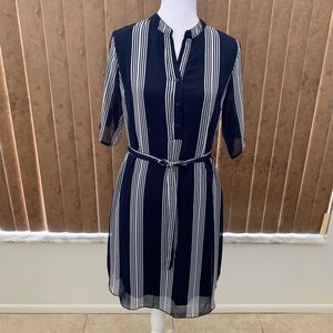 Enfocus Studio Navy/Blue Striped Shirt Dress